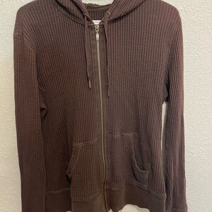 Brown Eddie Bauer Waffle Knit Zip-Up Hoodie